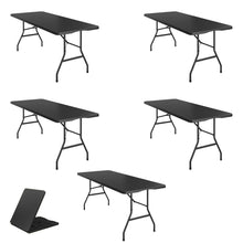 BTExpert Fold-in-Half Folding Utility Table 6 Feet 72"x 29.5" Lightweight Portable Carrying Handle Indoor Outdoor Picnic Camping Office Home Party Wedding Event Easy to Clean Store Care Black Set of 5