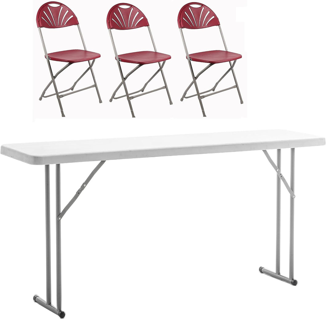 BTExpert 4 Piece Folding Seminar Table Portable and Chair Set, 6-Foot long 18