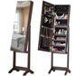 BTEXPERT Large Storage Jewelry Mirror Organizer with Frameless Free Standing Jewelry Cabinet (Brown)