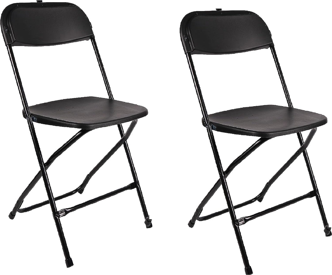 BTExpert Black Plastic Folding Chair Steel Frame Commercial High Capacity Event Chair lightweight Set for Office Wedding Party Picnic Kitchen Dining Church School Set of 2