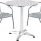 BTExpert 27.5" Round Stainless Steel Table + 2 Silver Gray Slat Chairs, Indoor Outdoor Commercial Lightweight