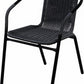 BTExpert 27.5" Round Restaurant Table Stainless Steel with 3 Black Rattan Stack Chairs, Indoor Outdoor Commercial Lightweight