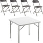 BTExpert 5-Piece Folding Card Table Set, 34" White Granite Table & 4 Gray Chair for board games Indoor Outdoor, Lightweight