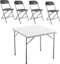 BTExpert 5 Piece Folding Card Table Portable & Chair Set, 34" Square White Granite Plastic Table Portable, 4 Adult Gray Chairs for board games nights gatherings party home indoor outdoor lightweight