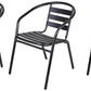 BTExpert 27.5" Round Stainless Steel Table + 3 Black Slat Chairs, Indoor Outdoor Commercial Lightweight