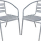 BTExpert 23.75" Round Stainless Steel Table + 2 Silver Gray Slat Chairs, Indoor Outdoor Commercial Lightweight