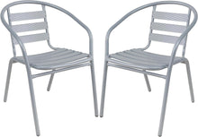 BTExpert Indoor Outdoor 28" Square Tempered Glass Metal Table Brown Rattan Trim + 2 Silver Gray Restaurant Metal Aluminum Slat Stack Chairs Lightweight