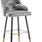 BTEXPERT Set of 4 Premium Upholstered 33" High Back Bar Stools, Gray PU Leather with Gold Nail Head Trim
