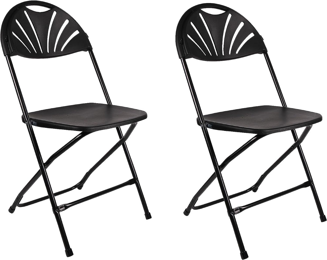 BTExpert Black Plastic Folding Chair Steel Frame Commercial High Capacity Event Chair lightweight Wedding Party Set of 2