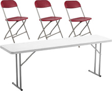 BTExpert 4 Piece Folding seminar Table Portable and Chair Set, 6-Foot long 18" Wide 29" High Training Table Portable & 3 Adult Red Chairs.