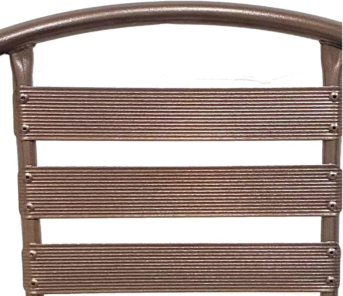 BTExpert 27.5" Square Restaurant Table Stainless Steel Silver Aluminum + 4 Bronze Metal Aluminum Slat Stack Chairs
