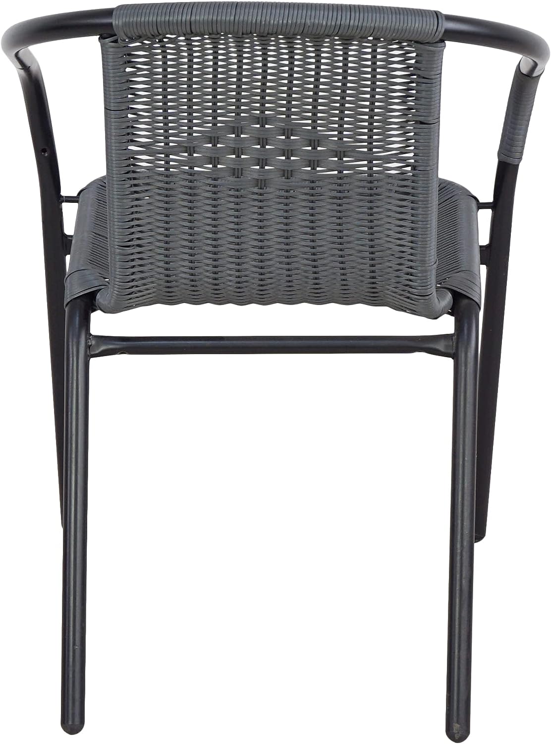 BTExpert 27.5" Square Restaurant Table Stainless Steel with 4 Gray Rattan Stack Chairs, Indoor Outdoor Commercial Lightweight