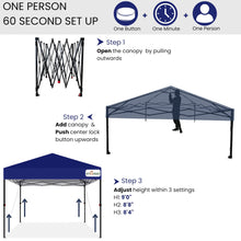 10x10ft 1-Person Setup Pop Up Canopy, Instant Touch Portable Folding Shelter Outdoor Gazebo Shade Tent w/Adjustable Height, Wind Vent Carrying Wheeled Bag 1-Button Push for Home Event Garden BBQ