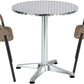 BTExpert 27.5" Round Restaurant Table Stainless Steel with 2 Brown Rattan Stack Chairs, Indoor Outdoor Commercial Lightweight