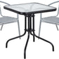 BTExpert 23.75" Square Glass Metal Table Black with 2 Silver Gray Slat Stack Chairs, Indoor Outdoor Lightweight