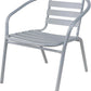 BTExpert Indoor Outdoor 27.5" Round Restaurant Table Stainless Steel Silver Aluminum + 4 Silver Gray Metal Slat Stack Chairs Lightweight