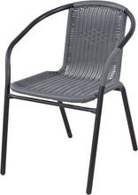 BTExpert Indoor Outdoor 27.5" Square Restaurant Table Stainless Steel Silver Aluminum + 3 Gray Restaurant Rattan Stack Chairs Commercial Lightweight