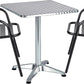 BTExpert 27.5" Square Stainless Steel Table + 2 Black Slat Chairs, Indoor Outdoor Commercial Lightweight