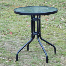 BTExpert Indoor Outdoor 23.75" Round Tempered Glass Metal Table Black + 4 Bronze Restaurant Metal Aluminum Slat Stack Chairs Commercial Lightweight