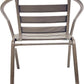 BTExpert 27.5" Square Restaurant Table Stainless Steel Silver Aluminum + 4 Bronze Metal Aluminum Slat Stack Chairs