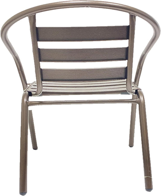 BTExpert 27.5" Square Restaurant Table Stainless Steel Silver Aluminum + 4 Bronze Metal Aluminum Slat Stack Chairs
