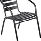 BTExpert 27.5" Square Stainless Steel Table + 4 Black Slat Chairs, Indoor Outdoor Commercial Lightweight