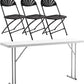 BTExpert 4-Piece Folding Seminar Table Portable and Chair Set, 6' x 18" x 29" Training Table & 3 Black Floral Chairs