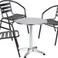 BTExpert 27.5" Round Stainless Steel Table + 3 Black Slat Chairs, Indoor Outdoor Commercial Lightweight