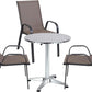 BTExpert 27.5" Round Restaurant Table Stainless Steel with 3 Brown Sling Stack Chairs, Indoor Outdoor Commercial Lightweight