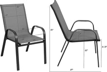 BTExpert Indoor Outdoor 27.5" Square Restaurant Table Stainless Steel Silver Aluminum + 4 Gray Flexible Sling Stack Chairs Commercial Lightweight