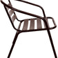 BTExpert 28" Round Glass Metal Table Brown Rattan Trim with 3 Bronze Slat Stack Chairs, Indoor Outdoor Lightweight