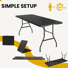 BTExpert Fold-in-Half Folding Utility Table 6 Feet 72"x 29.5" Lightweight Portable Carrying Handle Indoor Outdoor Picnic Camping Office Home Party Wedding Event Easy to Clean Store Care Black Set of 5