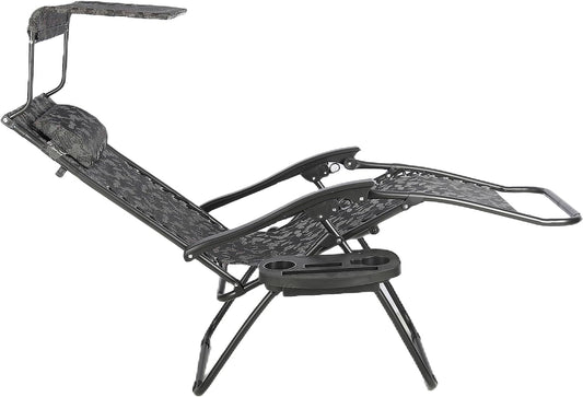 BTEXPERT Zero Gravity Chair Lounge Outdoor Pool Patio Beach Yard Garden Sunshade Utility Tray Cup Holder Black