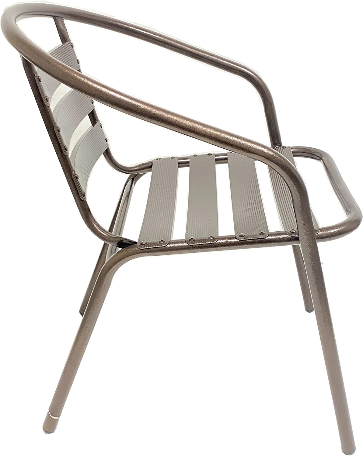 BTExpert Indoor Outdoor 23.75" Round Restaurant Table Stainless Steel Silver Aluminum + 3 Bronze Metal Slat Stack Chairs