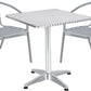 BTExpert 27.5" Square Stainless Steel Table + 2 Silver Gray Slat Chairs, Indoor Outdoor Commercial Lightweight