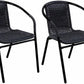 BTExpert 27.5" Round Restaurant Table Stainless Steel with 4 Black Rattan Stack Chairs, Indoor Outdoor Commercial Lightweight
