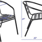 BTExpert 27.5" Square Stainless Steel Table + 4 Black Slat Chairs, Indoor Outdoor Commercial Lightweight