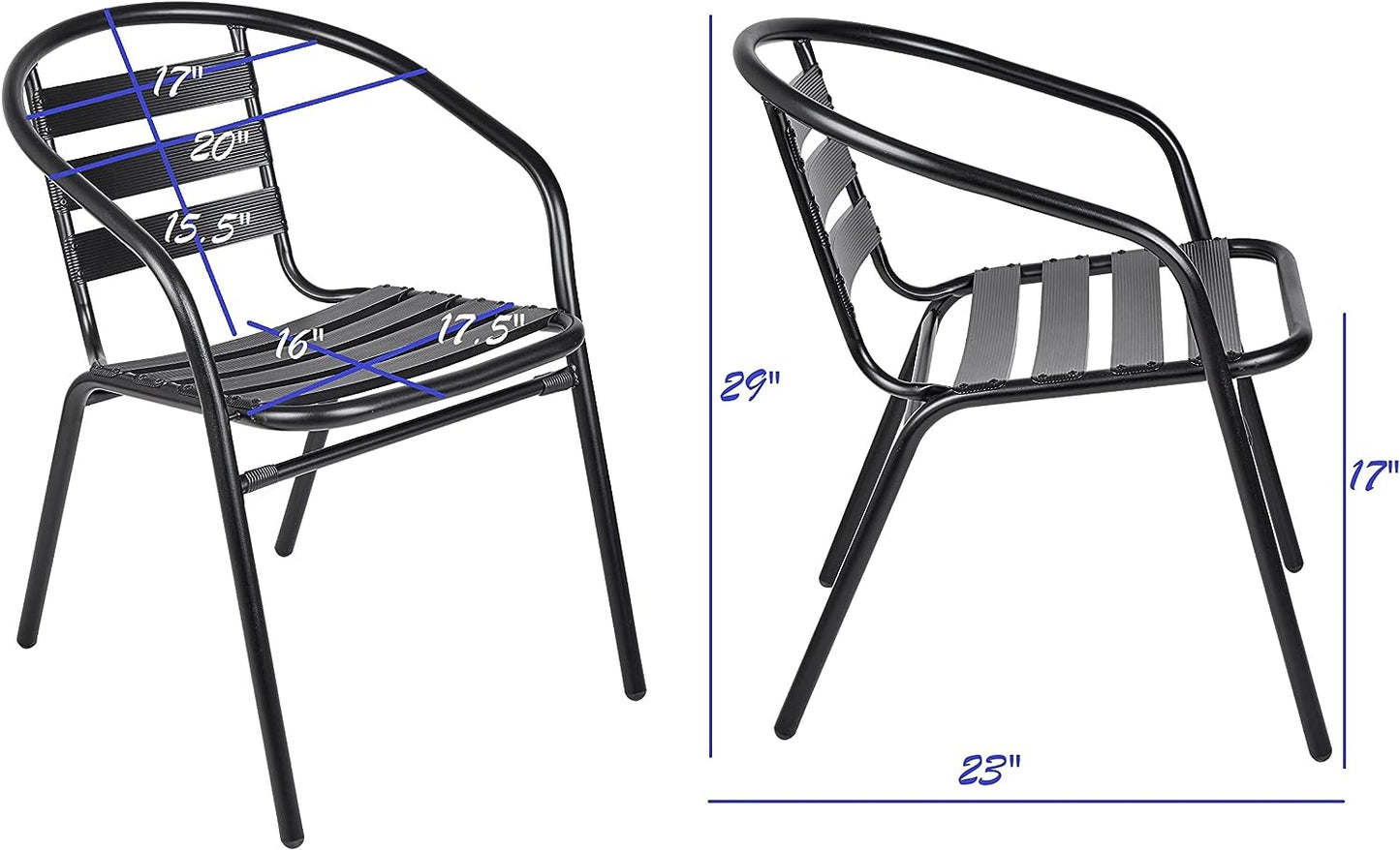 BTExpert 23.75" Square Stainless Steel Table + 4 Bronze Slat Chairs, Indoor Outdoor Commercial Lightweight