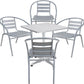 BTExpert 23.75" Square Stainless Steel Table + 4 Silver Gray Slat Chairs, Indoor/Outdoor Commercial