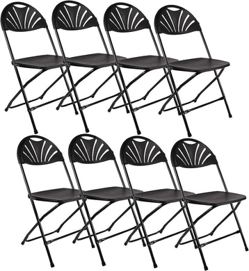 BTExpert Black Plastic Folding Chair Steel Frame Commercial High Capacity Event Chair lightweight Wedding Party Set of 8