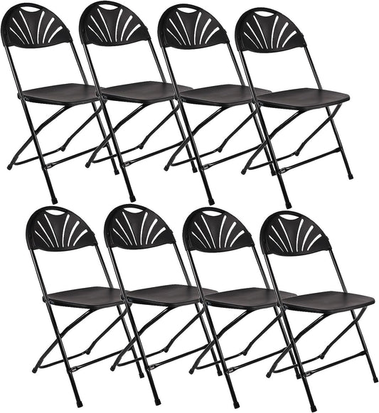 BTExpert Black Plastic Folding Chair, Steel Frame, Lightweight Event Seating, Wedding/Party - Set of 8