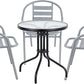 BTExpert 23.75" Round Glass Metal Table Black with 3 Silver Gray Slat Stack Chairs, Indoor Outdoor Lightweight Set