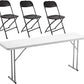 BTExpert 4-Piece Folding Seminar Table Portable & Chair Set, 6' x 18" x 29" Training Table & 3 Black Adult Chairs
