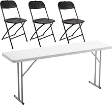 BTExpert 4 Piece Folding seminar Table Portable and Chair Set, 6-Foot long 18" Wide 29" High Training Table Portable & 3 Black Adult Chairs.