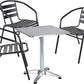 BTExpert 27.5" Square Stainless Steel Table + 3 Black Slat Chairs, Indoor Outdoor Commercial Lightweight