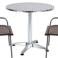 BTExpert 27.5" Round Restaurant Table Stainless Steel with 2 Brown Sling Stack Chairs, Indoor Outdoor Commercial Lightweight