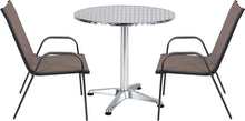 BTExpert Indoor Outdoor 27.5" Round Restaurant Table Stainless Steel Silver Aluminum + 2 Brown Flexible Sling Stack Chairs Commercial Lightweight