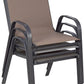 BTExpert 27.5" Round Restaurant Table Stainless Steel with 2 Brown Sling Stack Chairs, Indoor Outdoor Commercial Lightweight