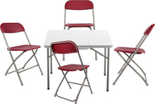BTExpert 5 Piece Folding Card Table Portable & Chair Set, 34" Square White Granite Plastic Table Portable, 4 Adult Red Chairs for board games nights gatherings party home indoor outdoor lightweight
