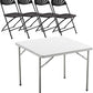 BTExpert 5-Piece Folding Card Table Set, 34" White Granite Table & 4 Floral Black Chairs for gatherings party, home, Indoor Outdoor